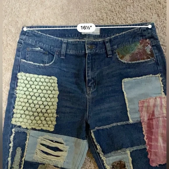 FREE PEOPLE Patched patchwork slim slouch jeans size 30 - Picture 6 of 8